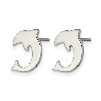 Stainless Steel Chisel Polished Dolphin Post Earrings