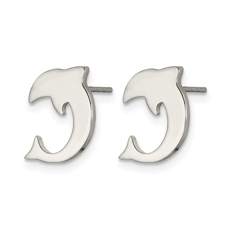 Stainless Steel Chisel Polished Dolphin Post Earrings