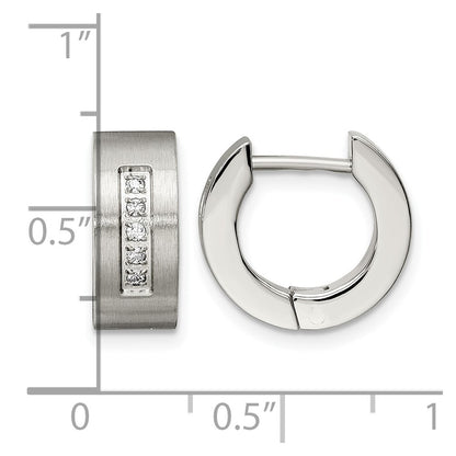 Stainless Steel Chisel Brushed And Polished With Cz 5mm Hinged Hoop Earrings