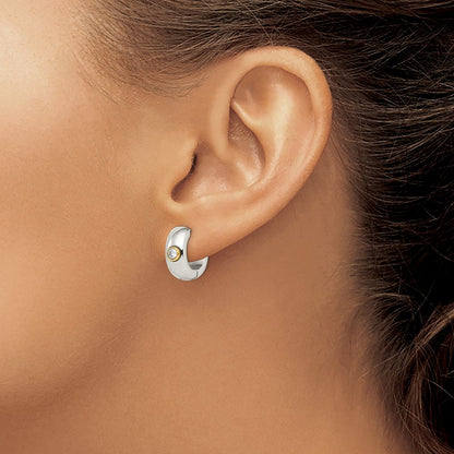 Stainless Steel Chisel Polished Yellow Ip-Plated With Cz 7mm Hinged Hoop Earrings