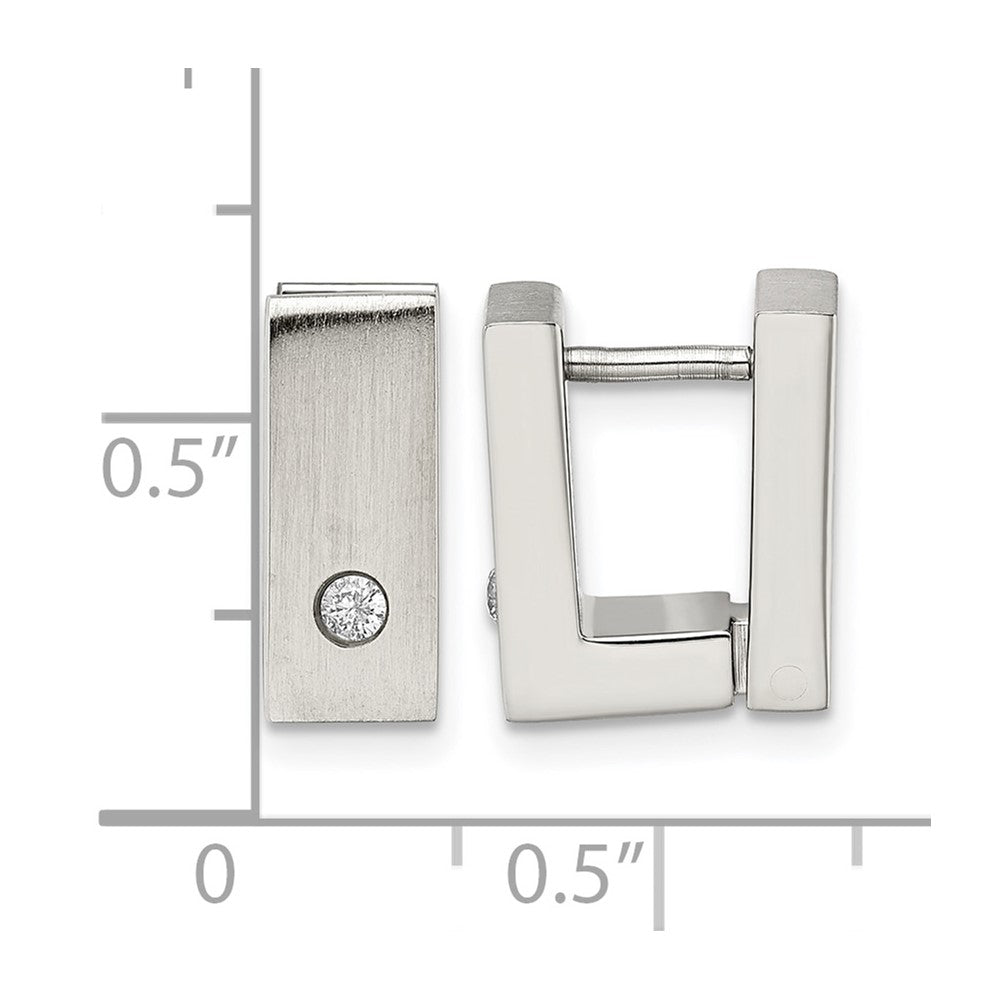 Stainless Steel Chisel Brushed And Polished With Cz 5mm Hinged Square Hoop Earrings