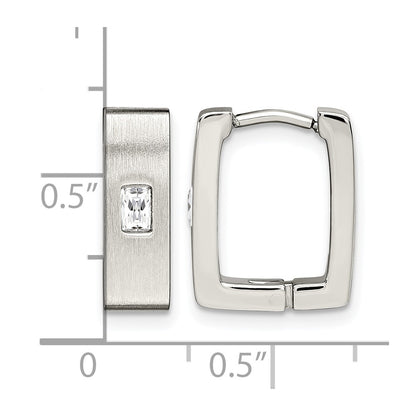 Stainless Steel Chisel Brushed And Polished With Cz 5mm Square Hinged Earrings