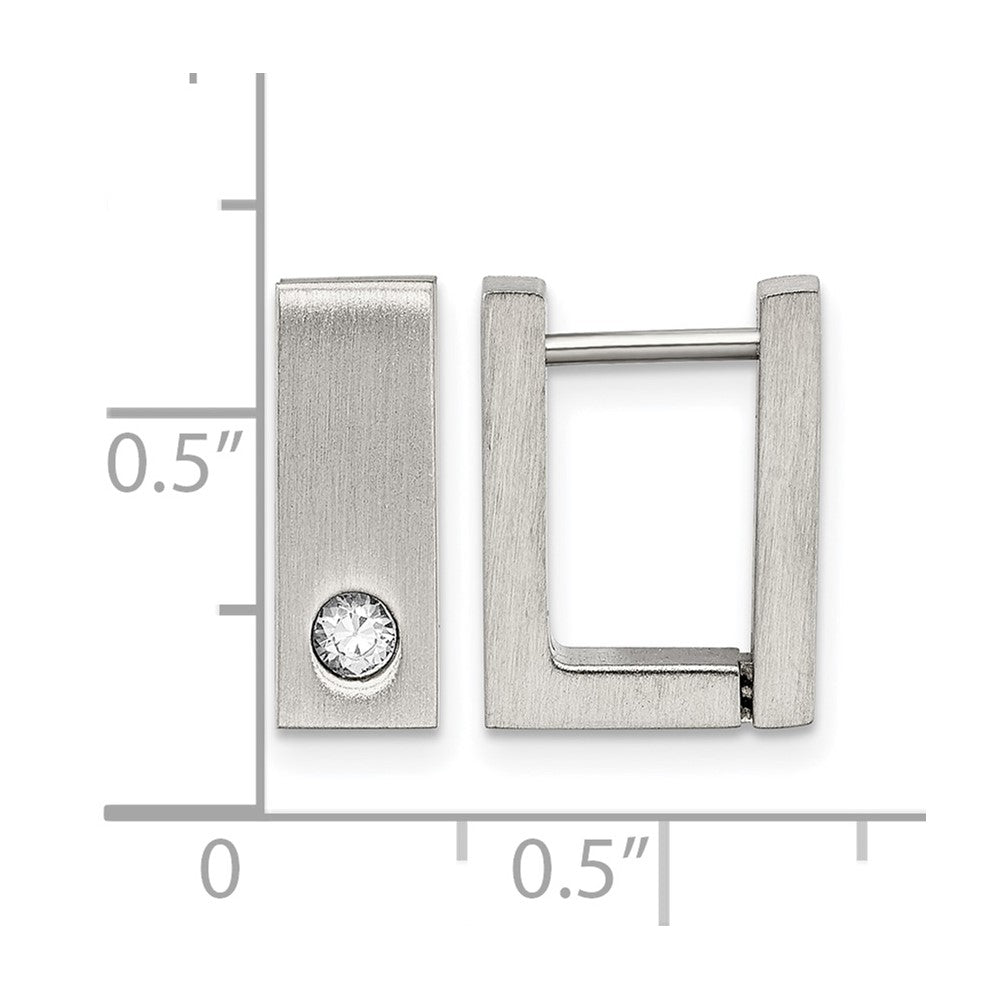 Stainless Steel Chisel Brushed And Polished With Cz 4mm Square Hinged Hoop Earrings