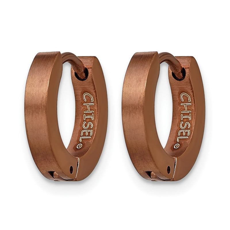 Stainless Steel Chisel Brushed Brown Ip-Plated 2mm Hinged Hoop Earrings