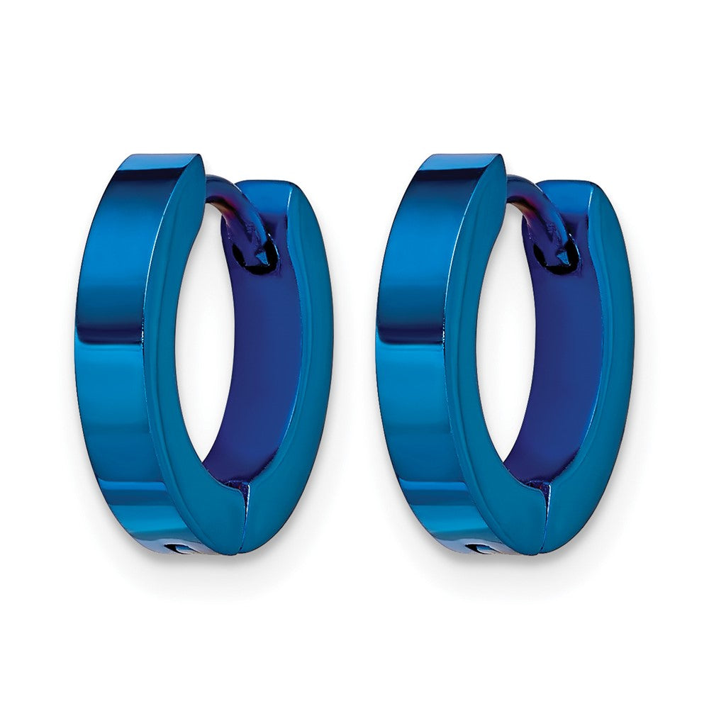 Stainless Steel Chisel Brushed Blue Ip-Plated 2mm Hinged Hoop Earrings