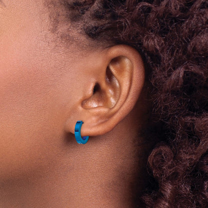Stainless Steel Chisel Brushed Blue Ip-Plated 2mm Hinged Hoop Earrings