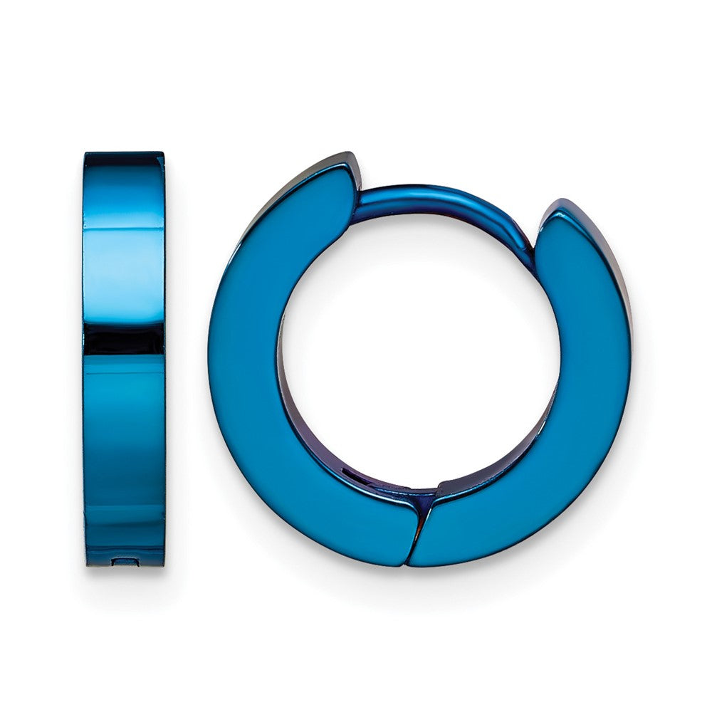 Stainless Steel Chisel Brushed Blue Ip-Plated 2mm Hinged Hoop Earrings