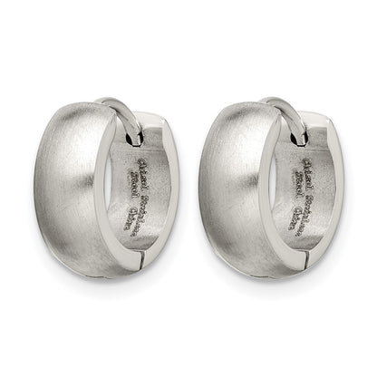 Stainless Steel Chisel Brushed And Polished Round 5mm Hinged Hoop Earrings