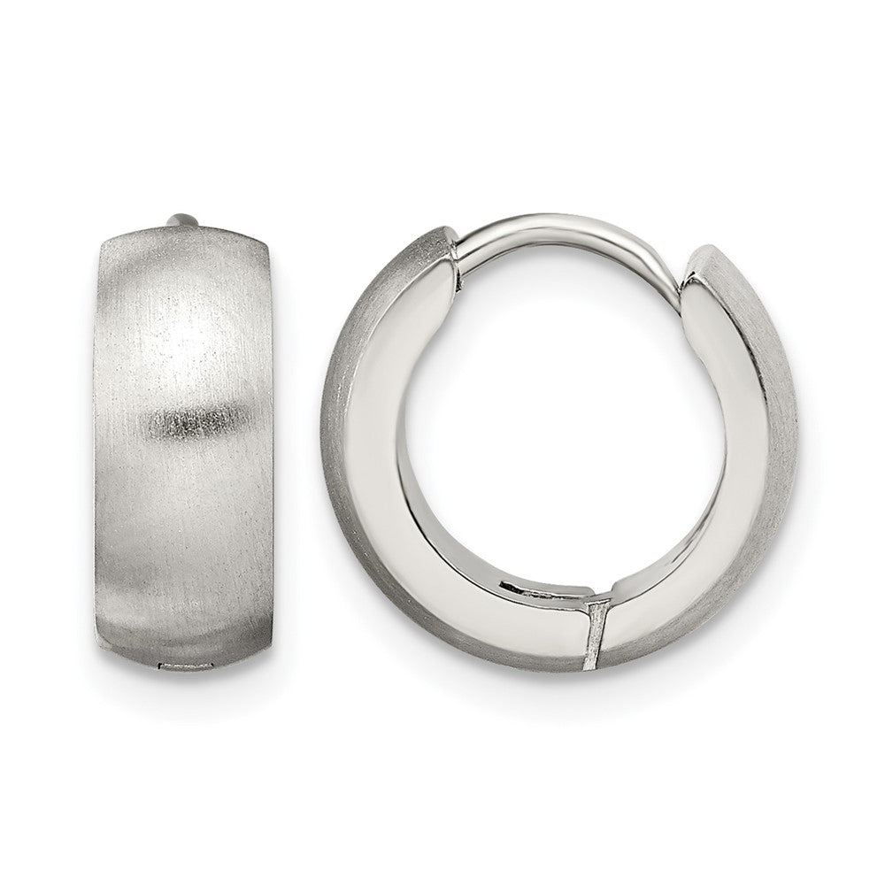 Stainless Steel Chisel Brushed And Polished Round 5mm Hinged Hoop Earrings