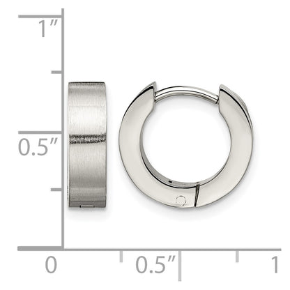 Stainless Steel Chisel Brushed And Polished Round 4mm Hinged Hoop Earrings