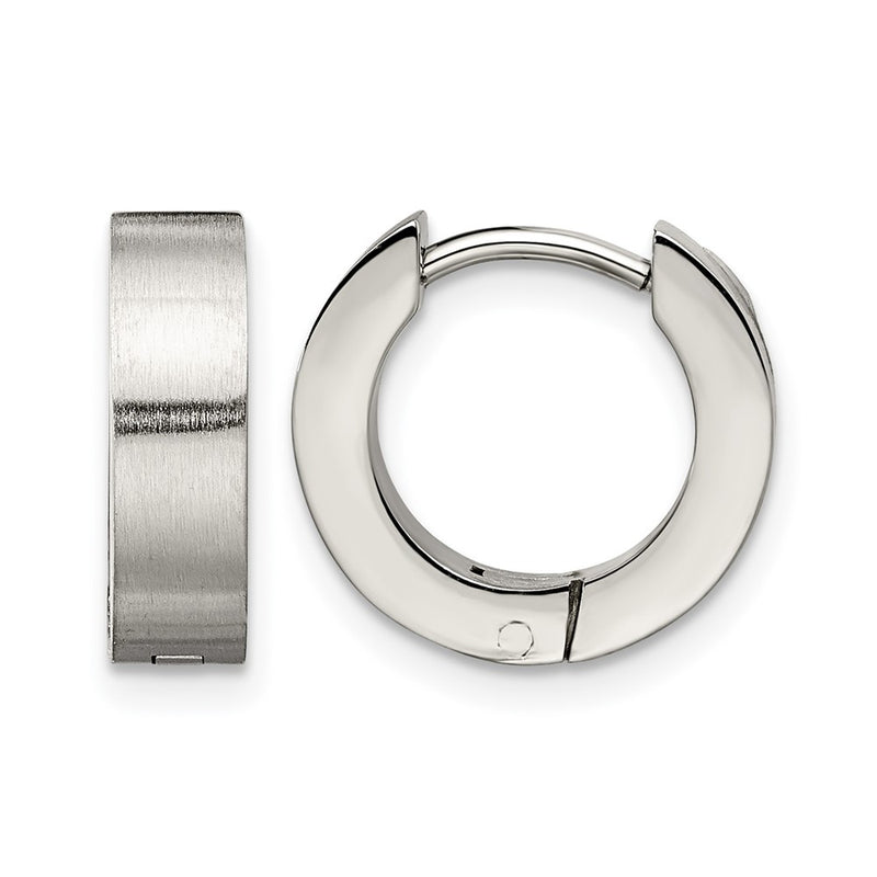 Stainless Steel Chisel Brushed And Polished Round 4mm Hinged Hoop Earrings