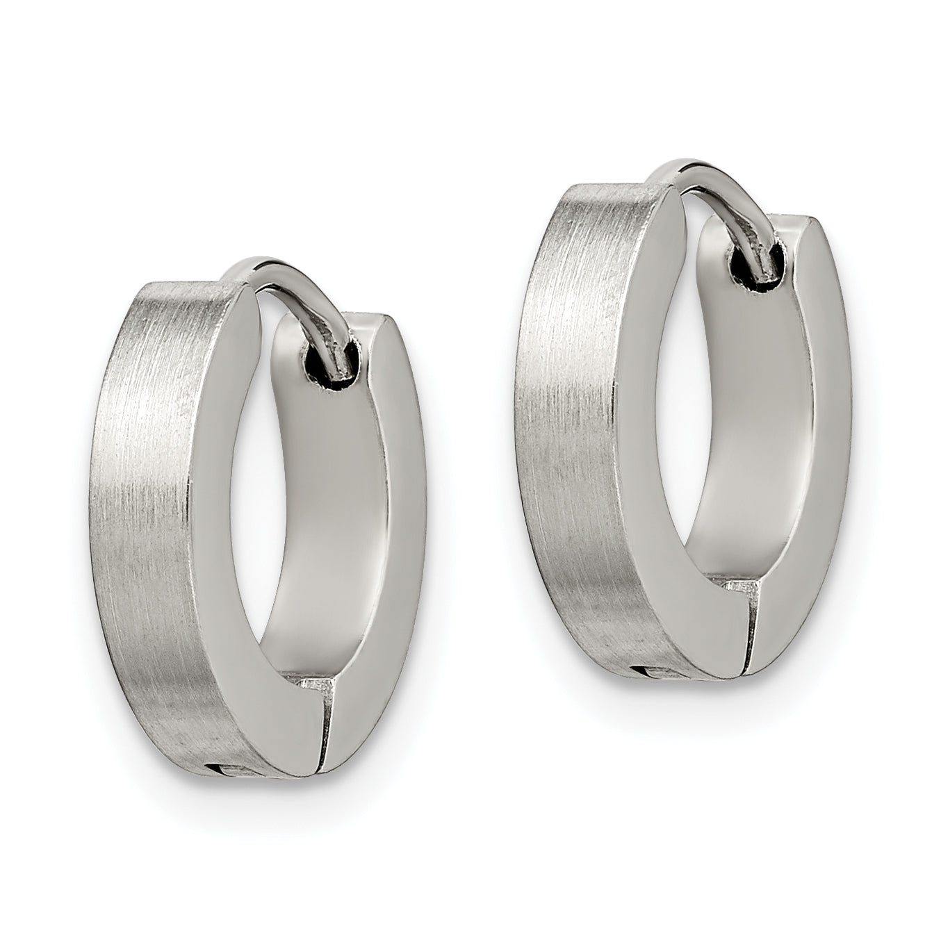 Stainless Steel Chisel Brushed And Polished 3mm Hinged Hoop Earrings