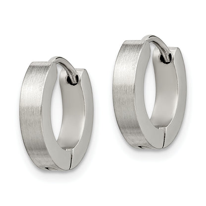 Stainless Steel Chisel Brushed And Polished 3mm Hinged Hoop Earrings