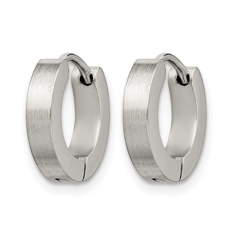 Stainless Steel Chisel Brushed And Polished 3mm Hinged Hoop Earrings