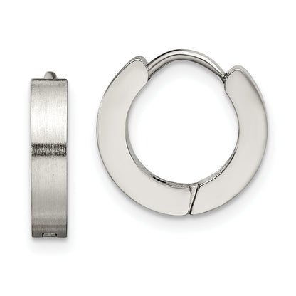 Stainless Steel Chisel Brushed And Polished 3mm Hinged Hoop Earrings