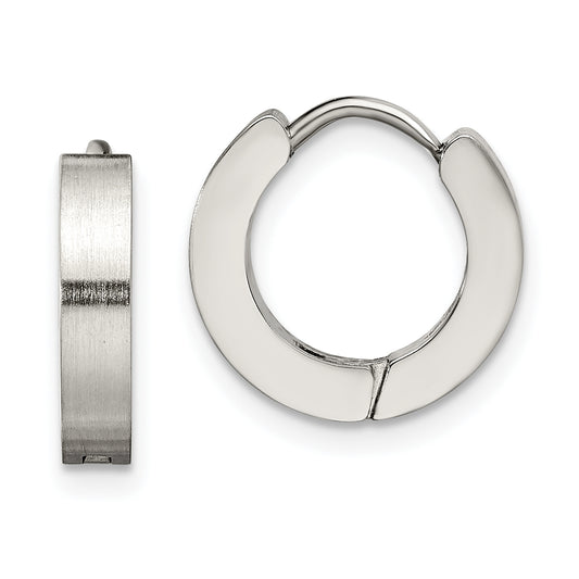 Stainless Steel Chisel Brushed And Polished 3mm Hinged Hoop Earrings