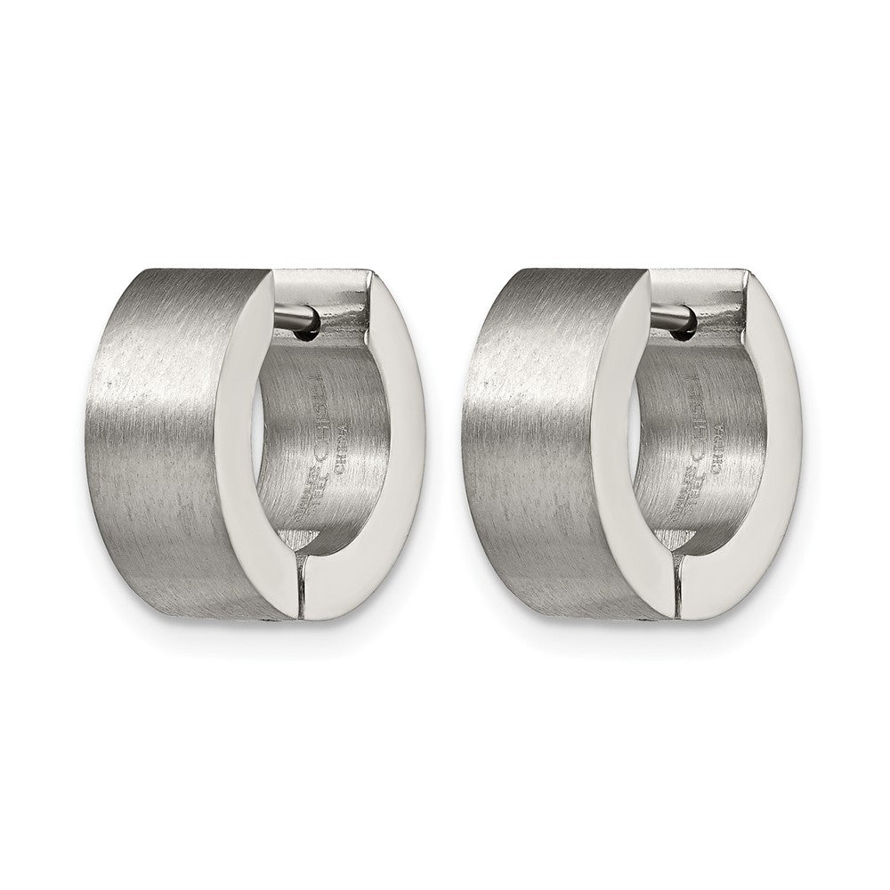 Stainless Steel Chisel Brushed Round 5mm Hinged Hoop Earrings