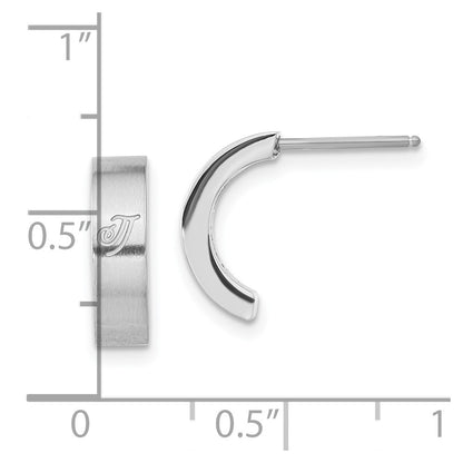 Stainless Steel Laser Design & Satin Half Hoop Post Earrings