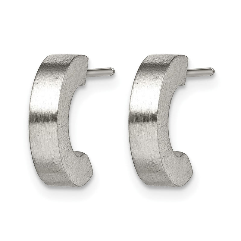 Stainless Steel Chisel Brushed J Hoop Post Earrings