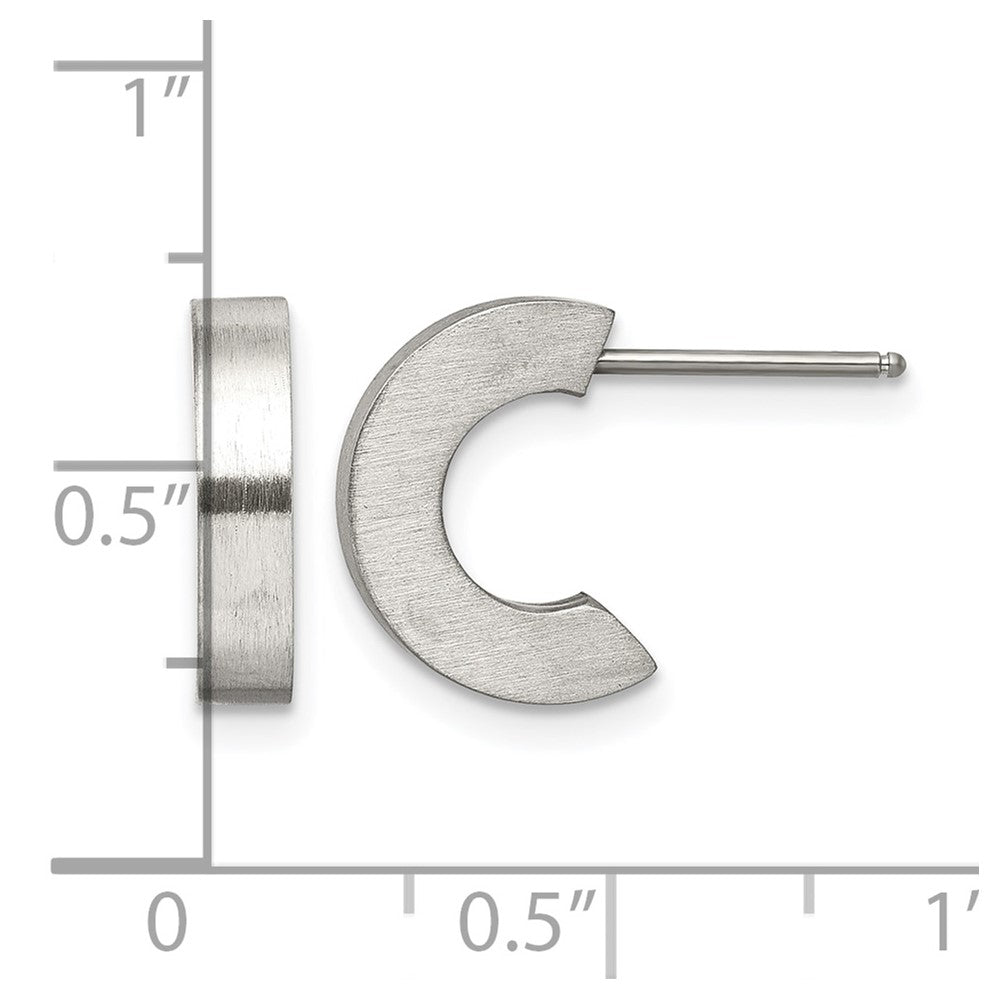 Stainless Steel Chisel Brushed J Hoop Post Earrings