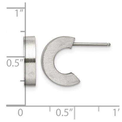 Stainless Steel Chisel Brushed J Hoop Post Earrings