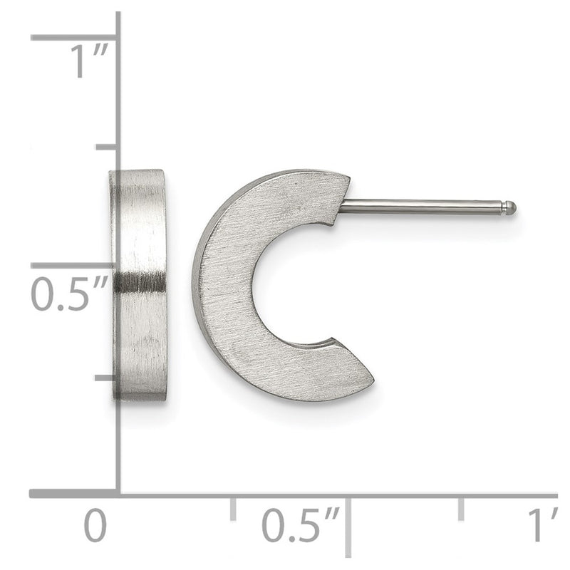 Stainless Steel Chisel Brushed J Hoop Post Earrings