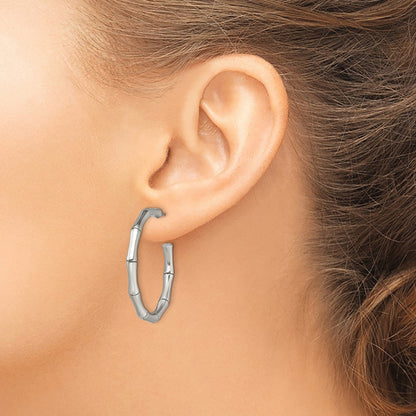 Stainless Steel Chisel Polished Bamboo Design J Hoop Post Earrings
