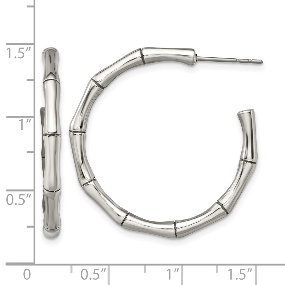Stainless Steel Chisel Polished Bamboo Design J Hoop Post Earrings