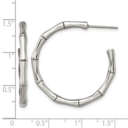 Stainless Steel Chisel Polished Bamboo Design J Hoop Post Earrings