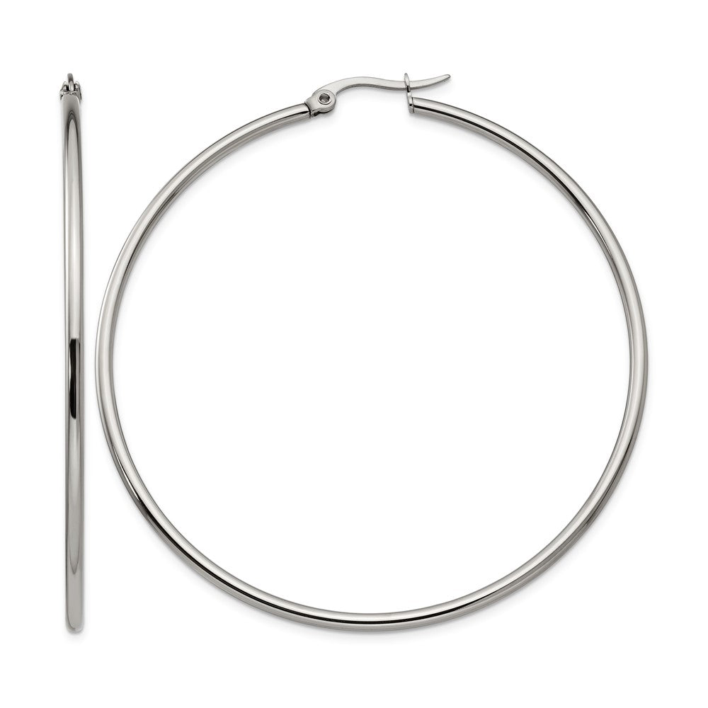 Stainless Steel Chisel Polished 60mm Diameter 2mm Hoop Earrings