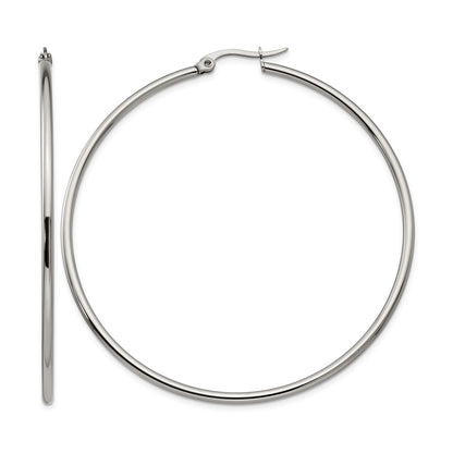 Stainless Steel Chisel Polished 60mm Diameter 2mm Hoop Earrings
