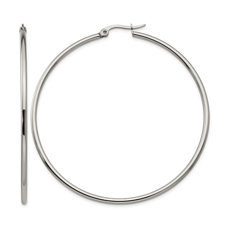 Stainless Steel Chisel Polished 60mm Diameter 2mm Hoop Earrings