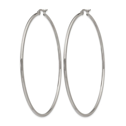 Stainless Steel Chisel Polished 70mm Diameter 2mm Hoop Earrings