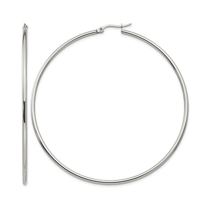 Stainless Steel Chisel Polished 70mm Diameter 2mm Hoop Earrings