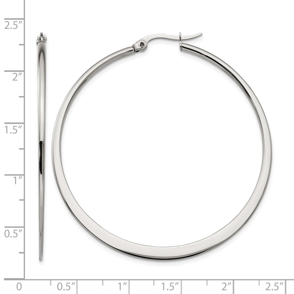 Stainless Steel Chisel Polished 50mm Diameter Hoop Earrings