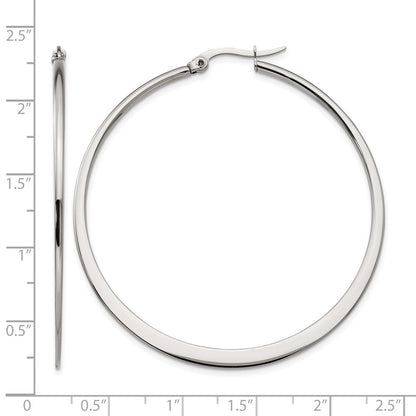 Stainless Steel Chisel Polished 50mm Diameter Hoop Earrings