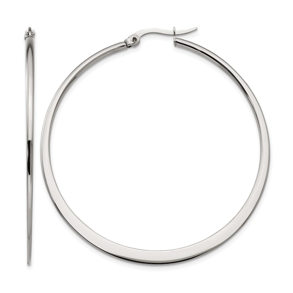 Stainless Steel Chisel Polished 50mm Diameter Hoop Earrings