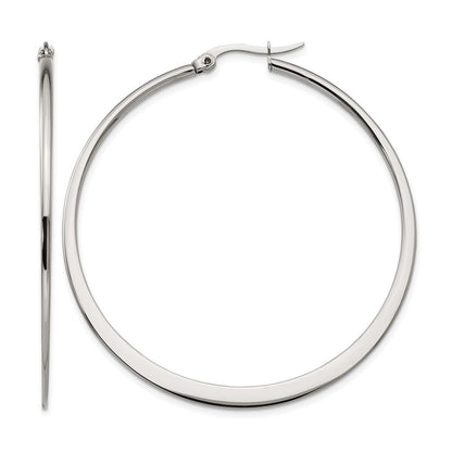 Stainless Steel Chisel Polished 50mm Diameter Hoop Earrings