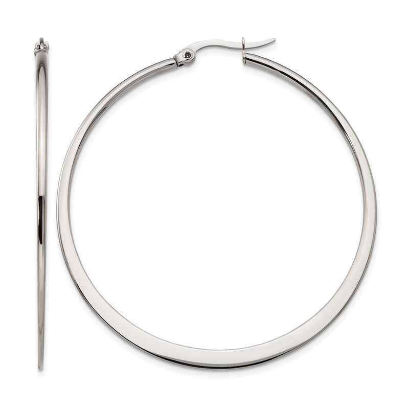 Stainless Steel Chisel Polished 50mm Diameter Hoop Earrings