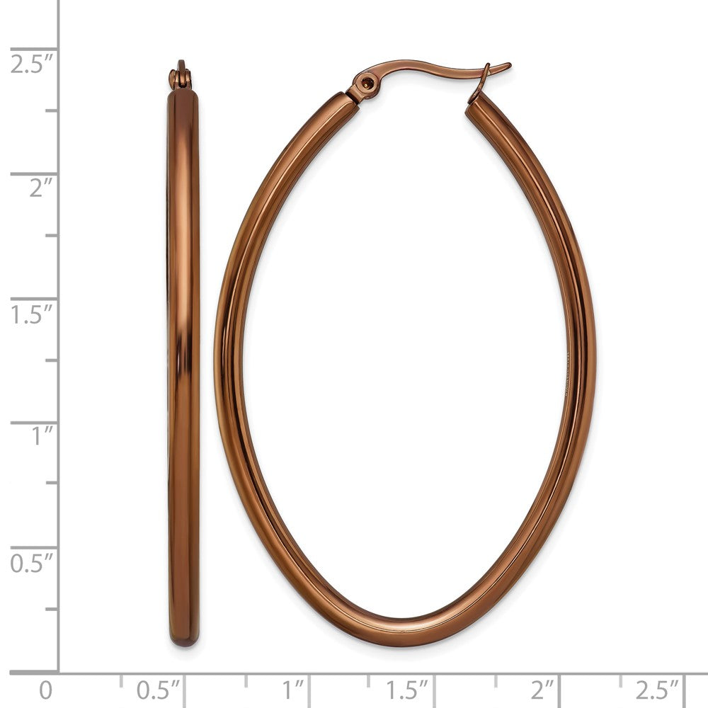 Stainless Steel Chisel Polished Brown Ip-Plated 55mm Diameter 3mm Oval Hoop Earrings