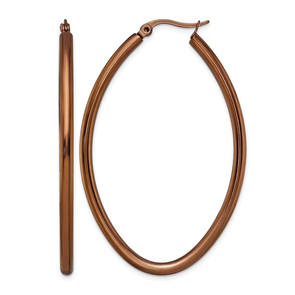 Stainless Steel Chisel Polished Brown Ip-Plated 55mm Diameter 3mm Oval Hoop Earrings