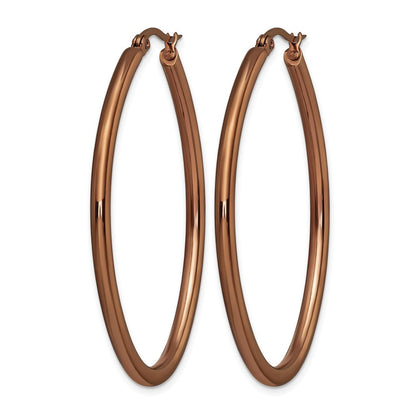 Stainless Steel Chisel Polished Brown Ip-Plated 50mm Diameter 3mm Oval Hoop Earrings