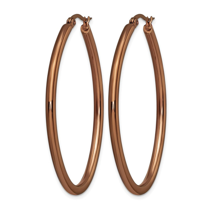 Stainless Steel Chisel Polished Brown Ip-Plated 50mm Diameter 3mm Oval Hoop Earrings