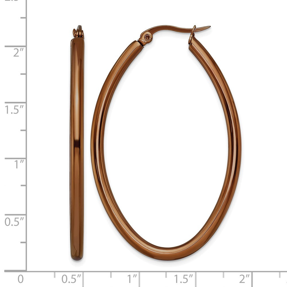 Stainless Steel Chisel Polished Brown Ip-Plated 50mm Diameter 3mm Oval Hoop Earrings
