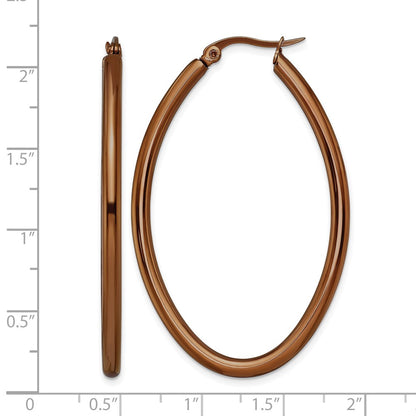 Stainless Steel Chisel Polished Brown Ip-Plated 50mm Diameter 3mm Oval Hoop Earrings