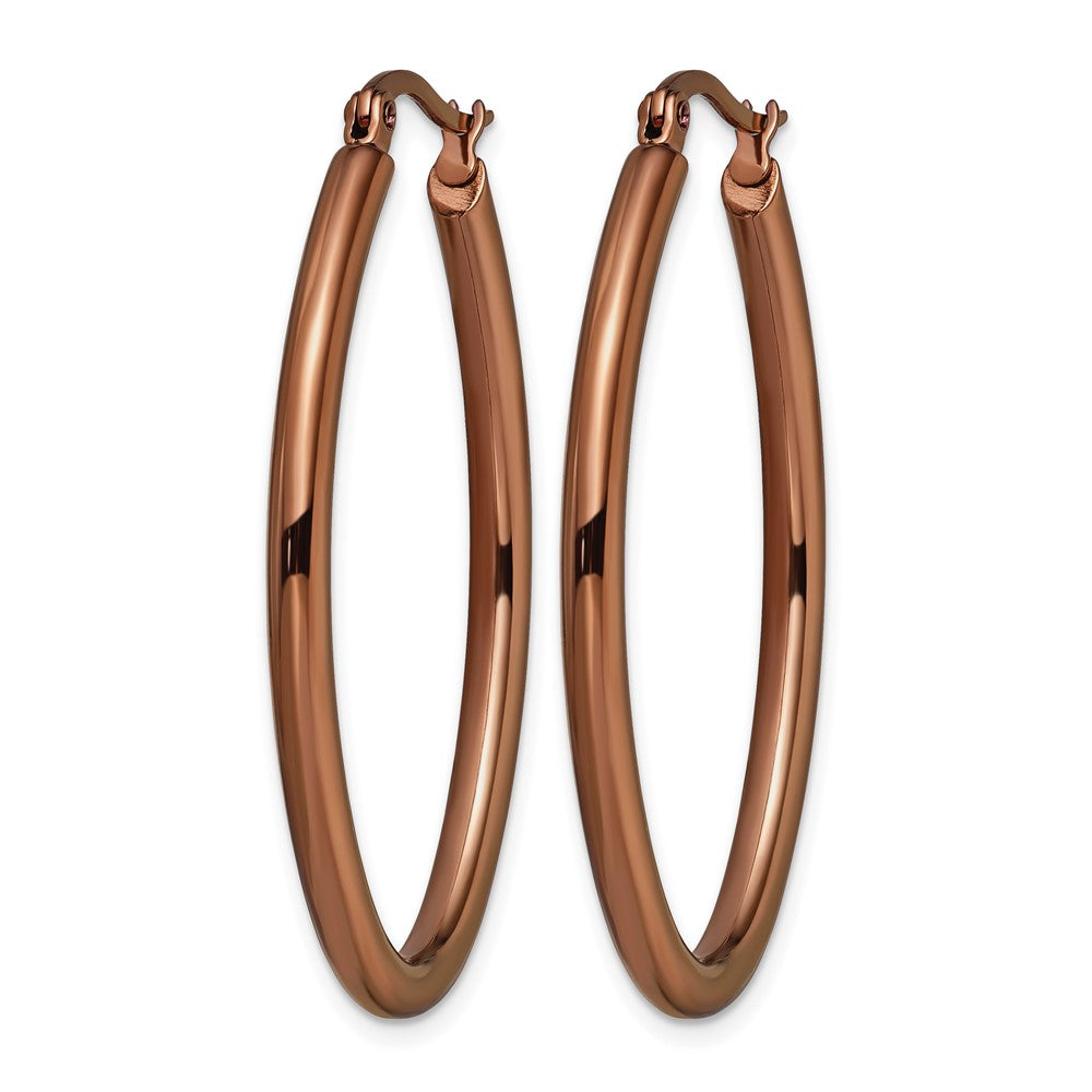 Stainless Steel Chisel Polished Brown Ip-Plated 40mm Diameter 3mm Oval Hoop Earrings