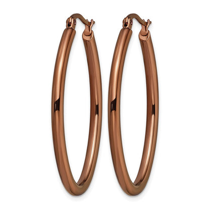 Stainless Steel Chisel Polished Brown Ip-Plated 40mm Diameter 3mm Oval Hoop Earrings