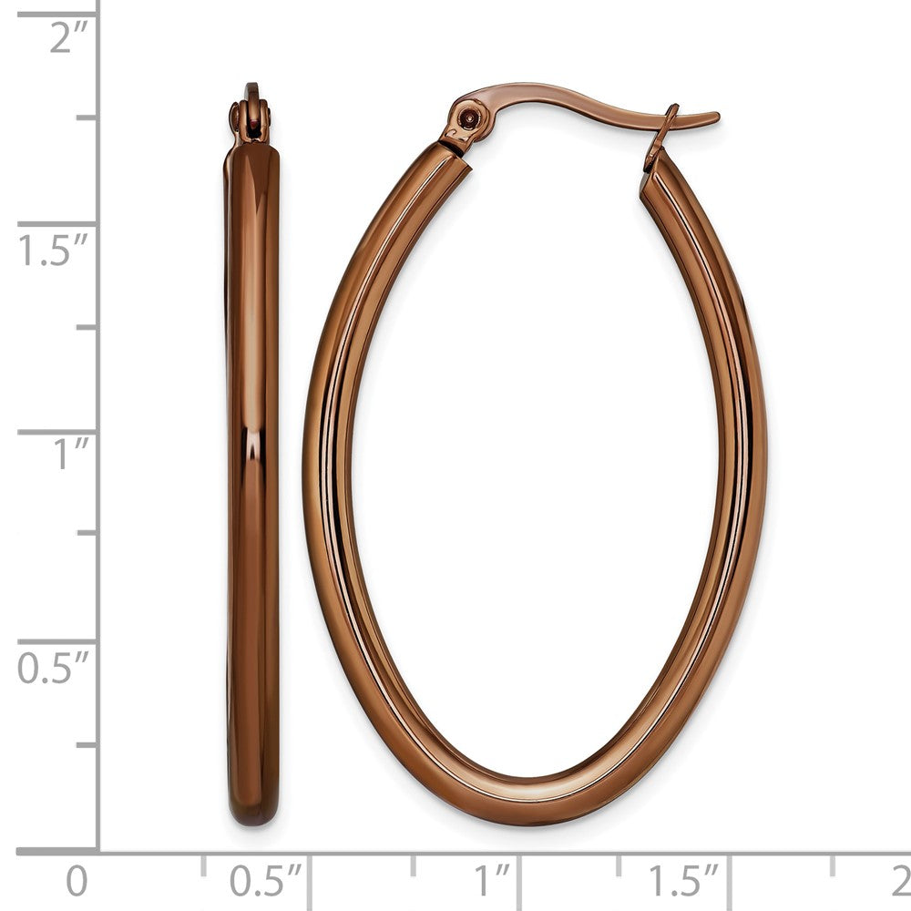 Stainless Steel Chisel Polished Brown Ip-Plated 40mm Diameter 3mm Oval Hoop Earrings