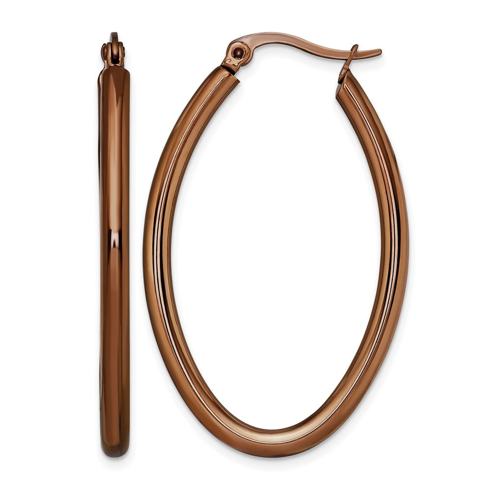 Stainless Steel Chisel Polished Brown Ip-Plated 40mm Diameter 3mm Oval Hoop Earrings