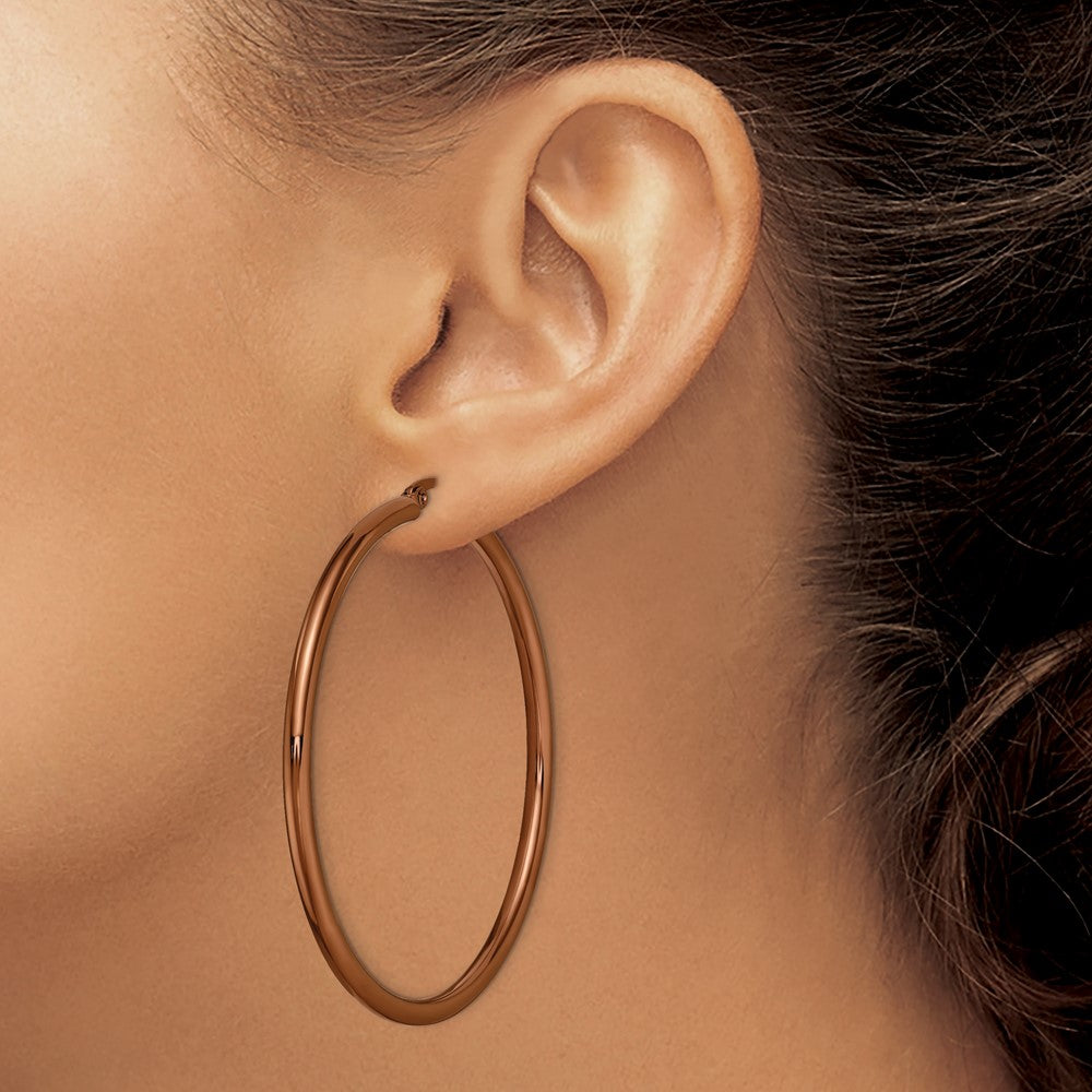 Stainless Steel Chisel Polished Brown Ip-Plated 47mm Diameter 3mm Hoop Earrings